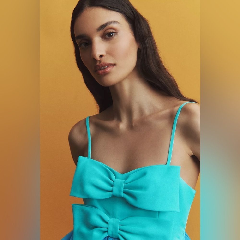 NWT Sachin & Babi Sloane Bow Pleated Blue Colorblock Summer Mini cocktail Dress - Picture 4 of 8